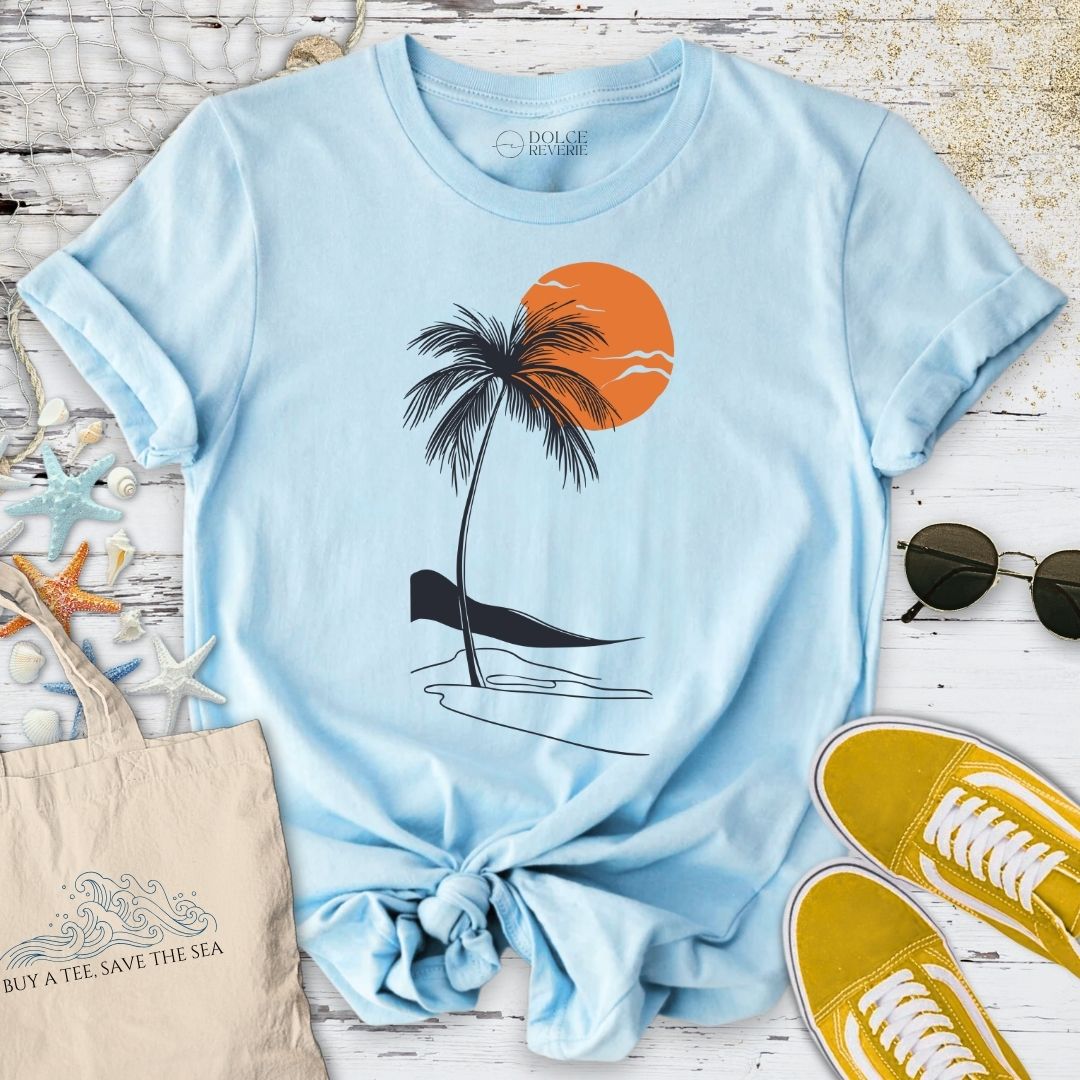 Tropical Sunset Line Art T-Shirt