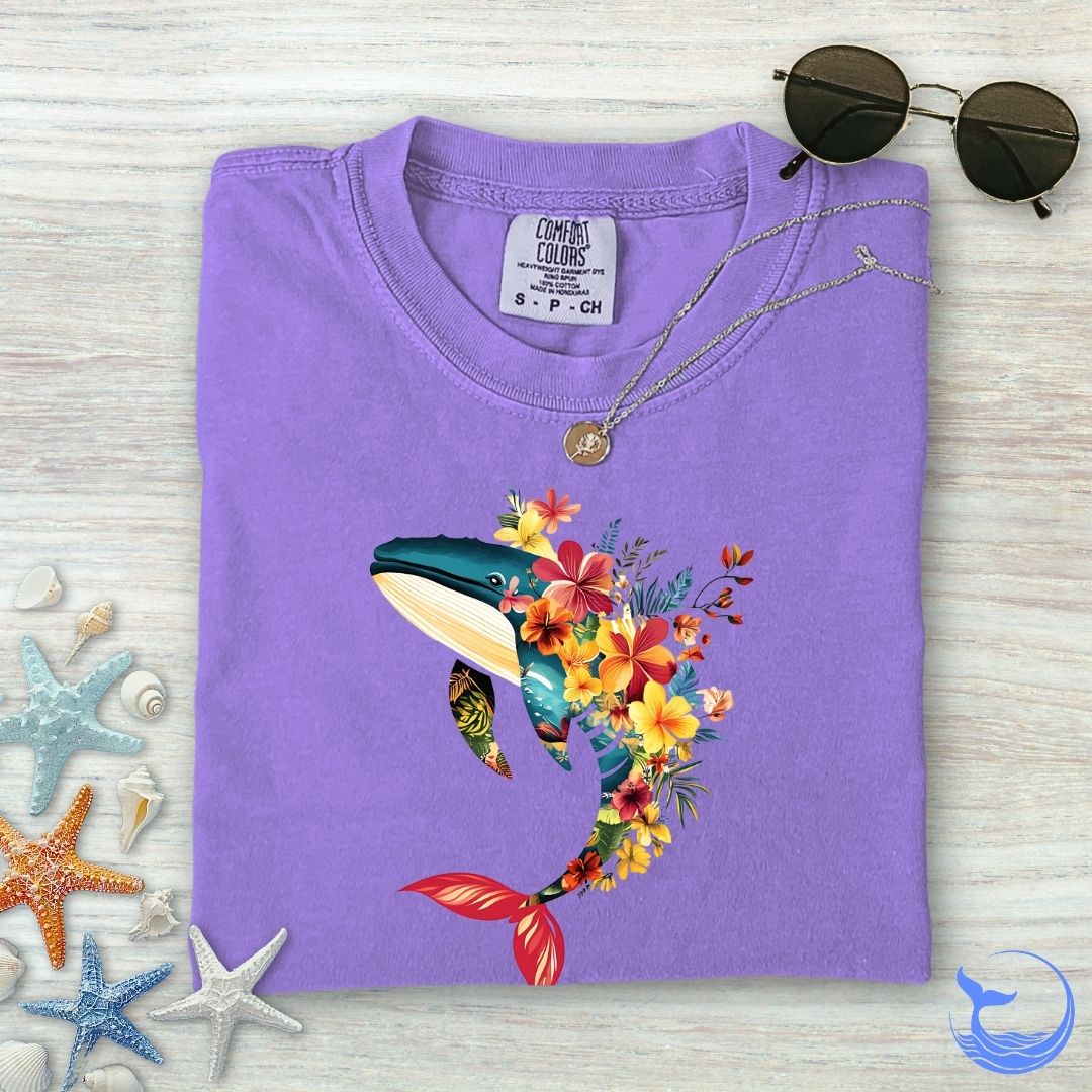 Floral Whale Comfort Colors T-Shirt