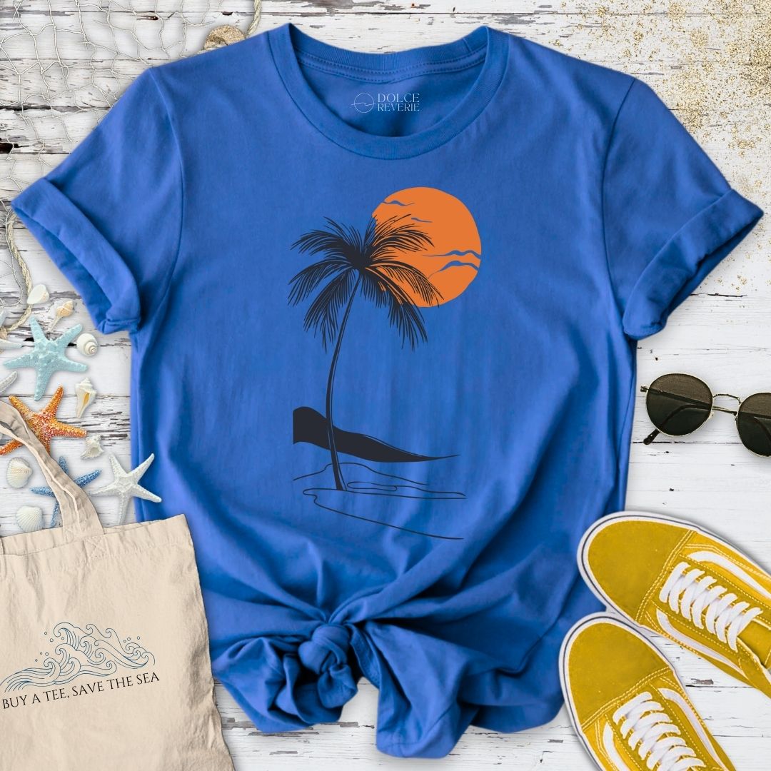 Tropical Sunset Line Art T-Shirt