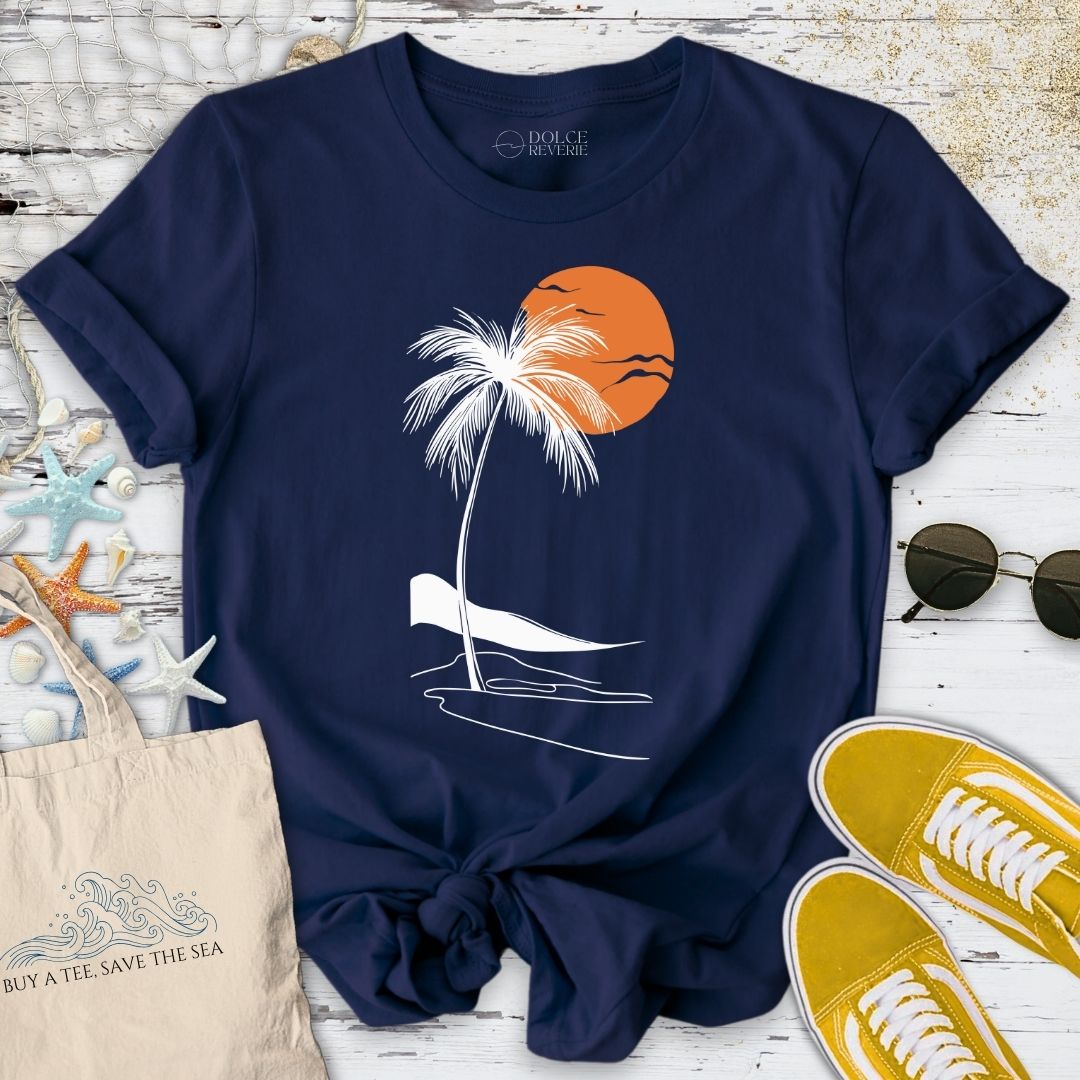 Tropical Sunset Line Art T-Shirt