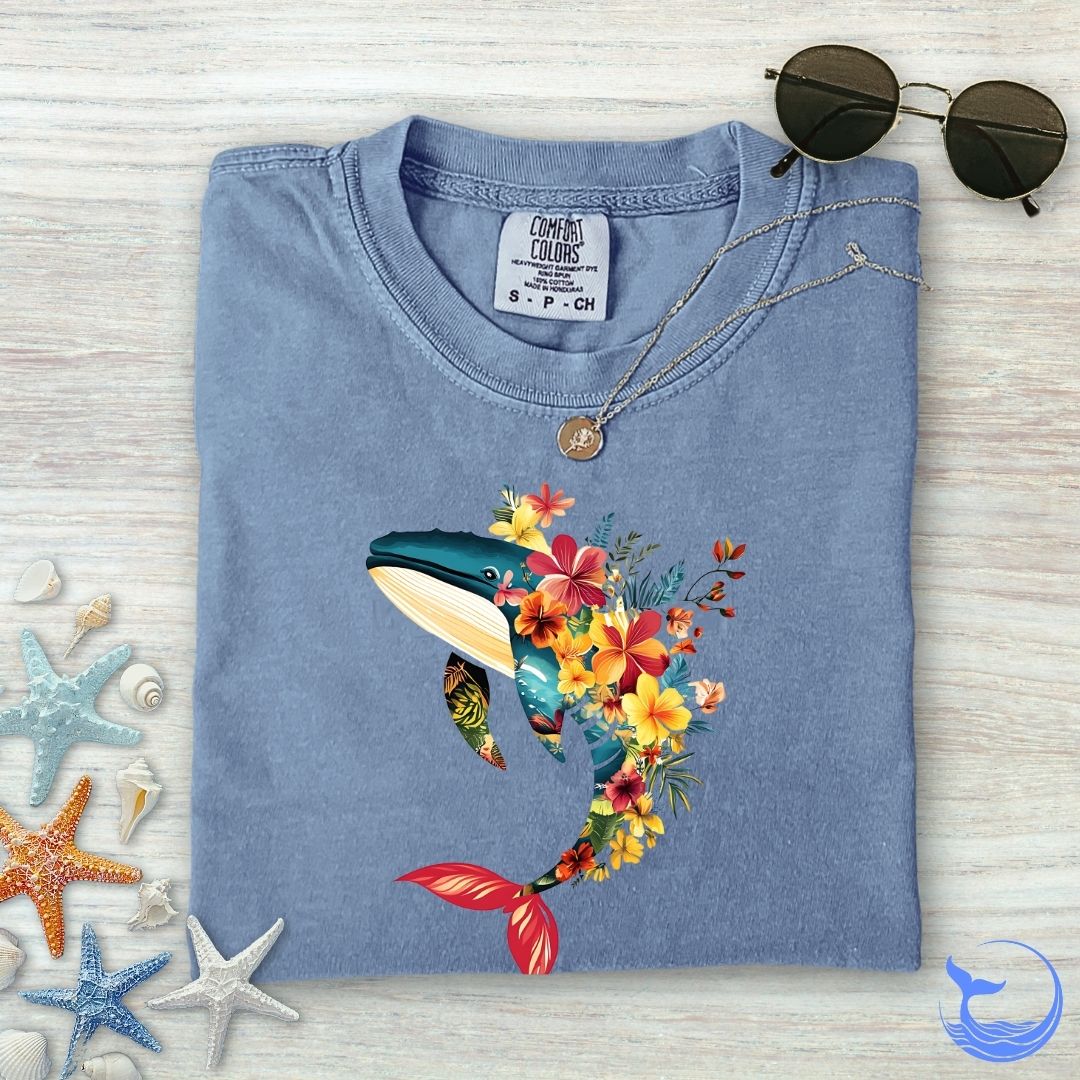 Floral Whale Comfort Colors T-Shirt