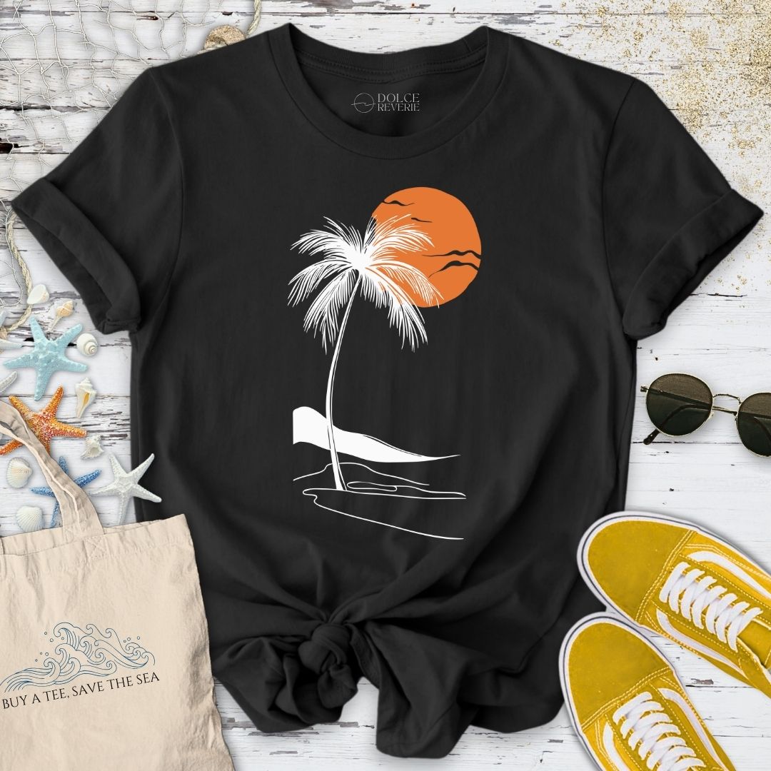 Tropical Sunset Line Art T-Shirt
