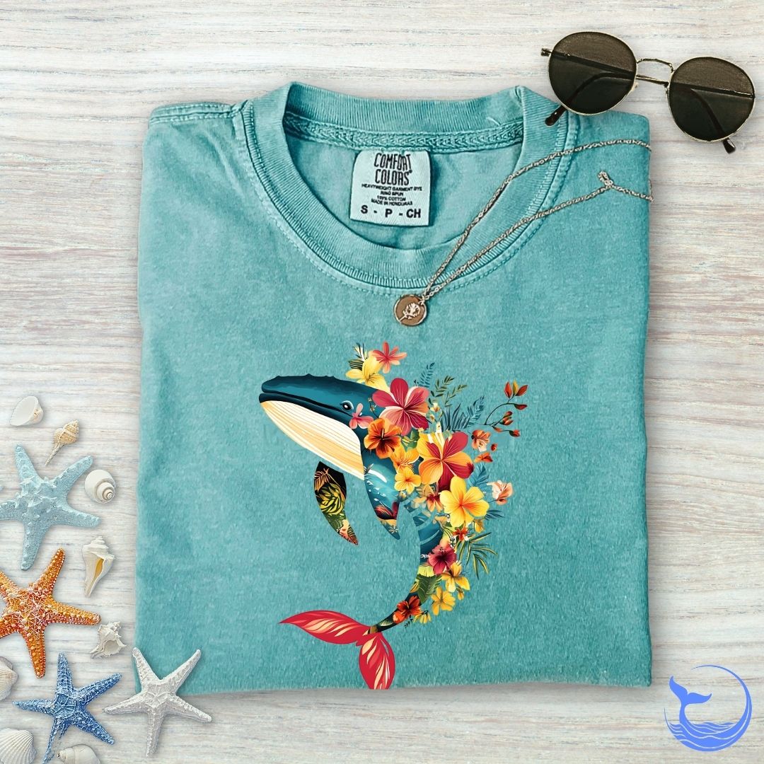 Floral Whale Comfort Colors T-Shirt