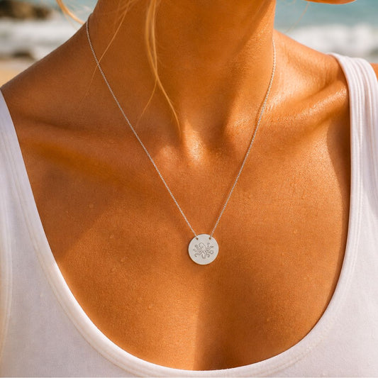 Octopus Engraved Coin Necklace
