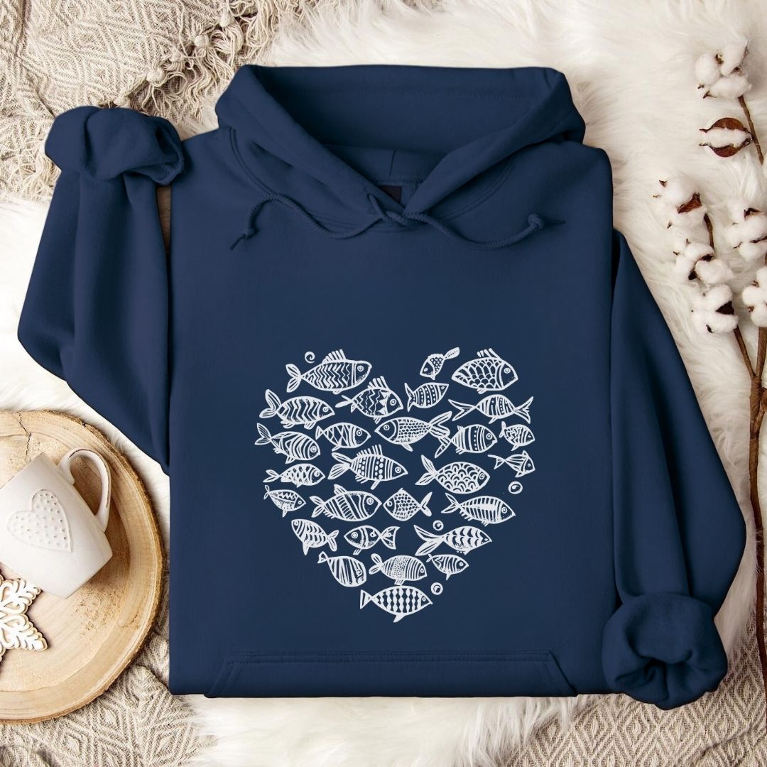 Heart Of Fish Hoodie in Navy - Dolce Reverie