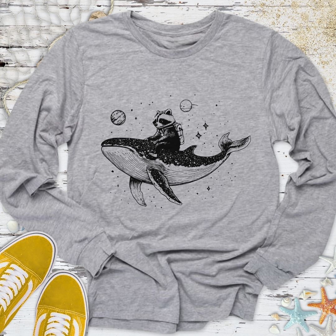 Raccoon Whale Rider Long Sleeve Tee