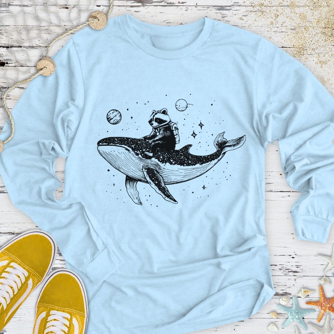 Raccoon Whale Rider Long Sleeve Tee