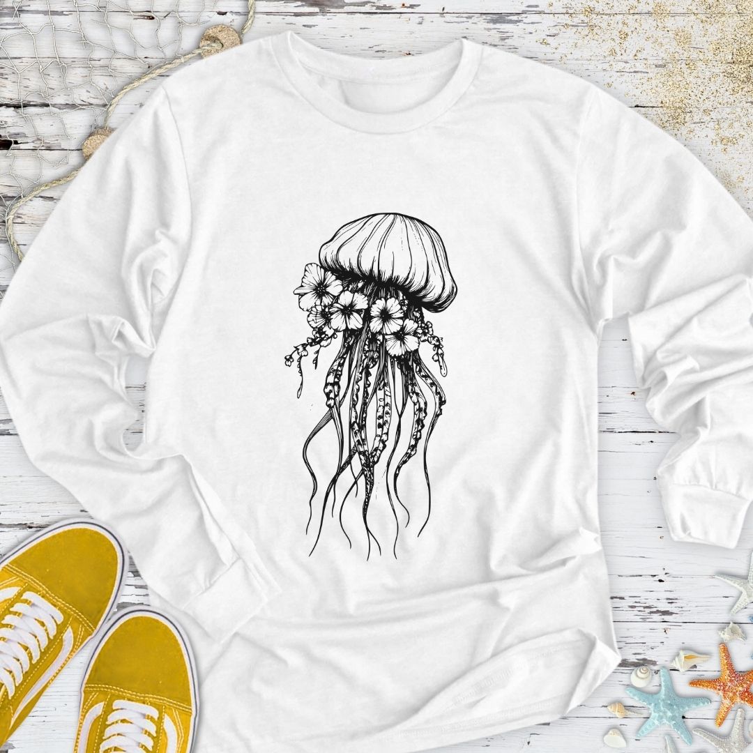 Floral Jellysfish Long Sleeve Tee in White - Dolce Reverie