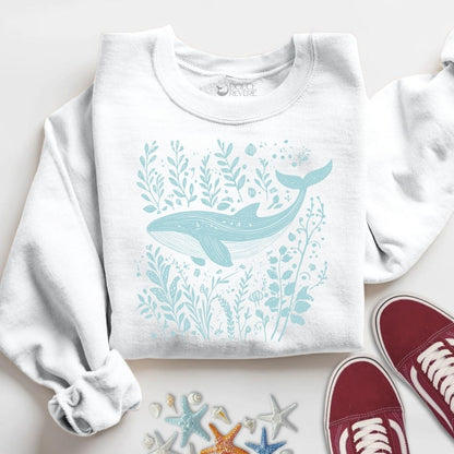 Whale & Plants Sweatshirt in White - Dolce Reverie