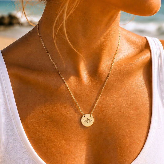 Shark Engraved Coin Necklace