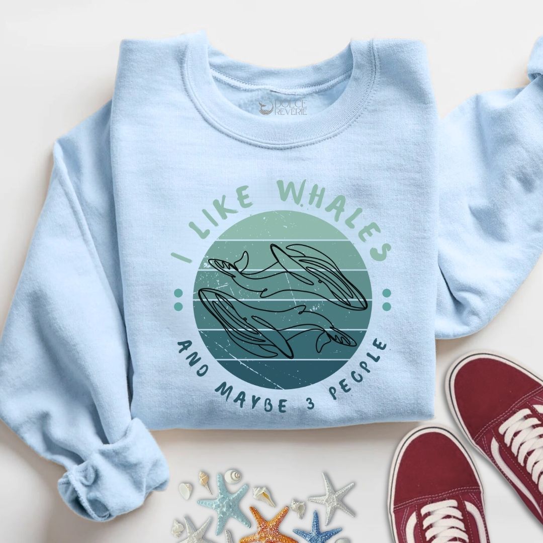 I Like Whales and Maybe 3 People Sweatshirt in Light Blue - Dolce Reverie