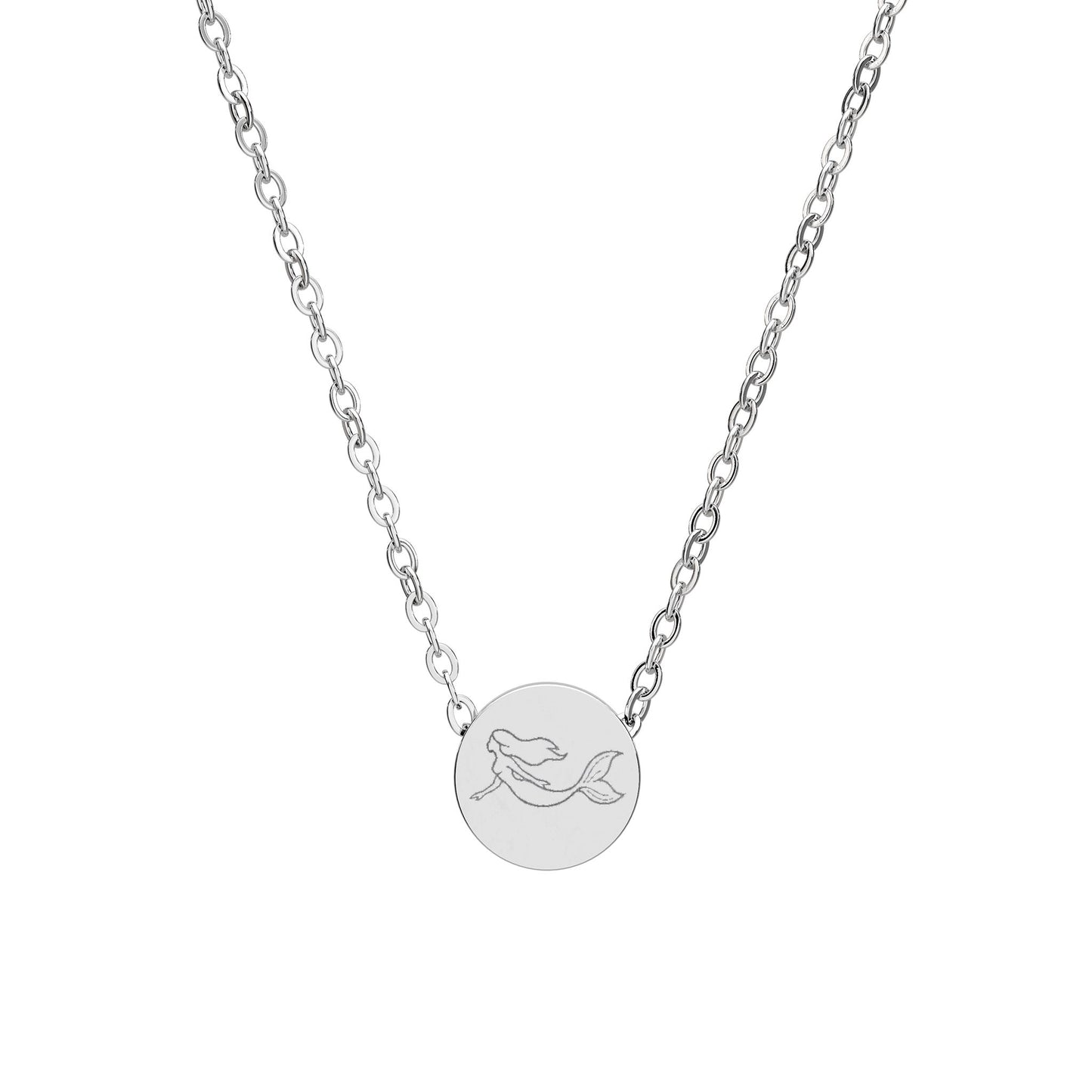 Mermaid Mini Engraved Circle Necklace