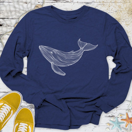 Whale Line Art Long Sleeve Tee