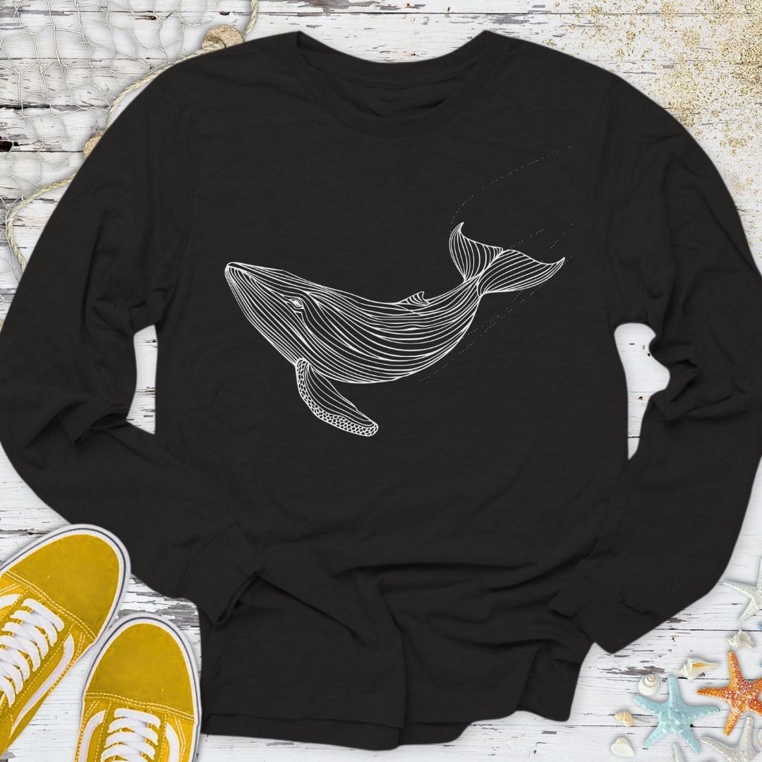 Whale Line Art Long Sleeve Tee