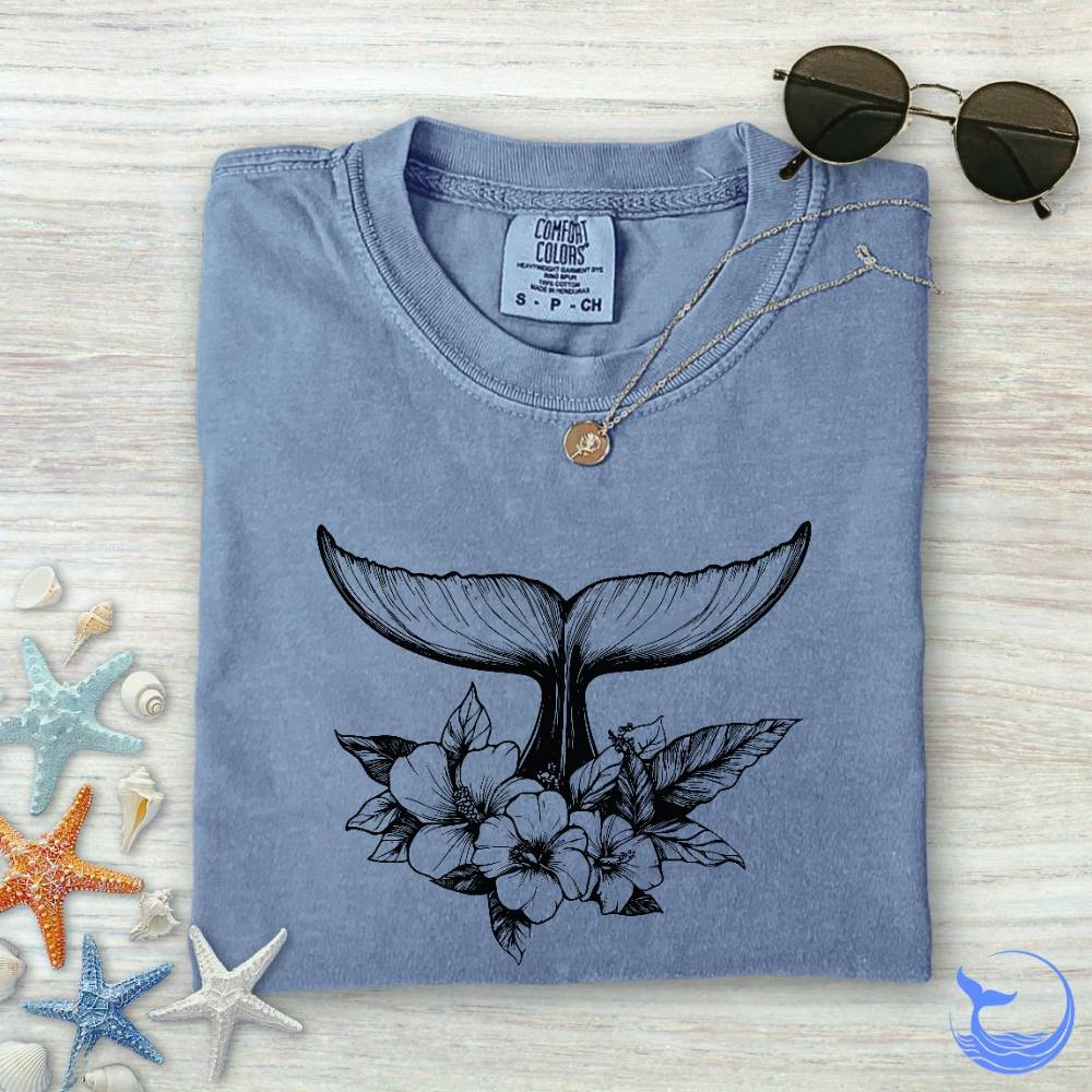 Floral Whale Tail Comfort Colors T-Shirt