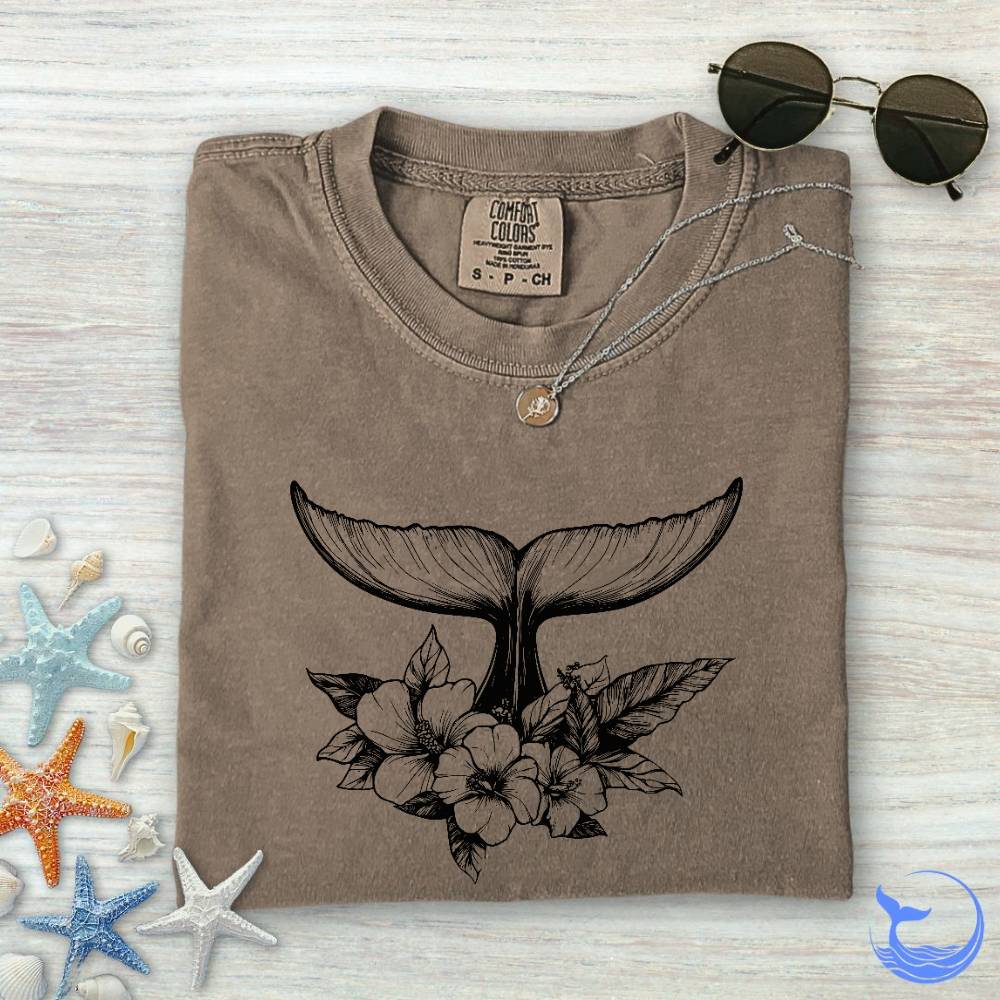 Floral Whale Tail Comfort Colors T-Shirt