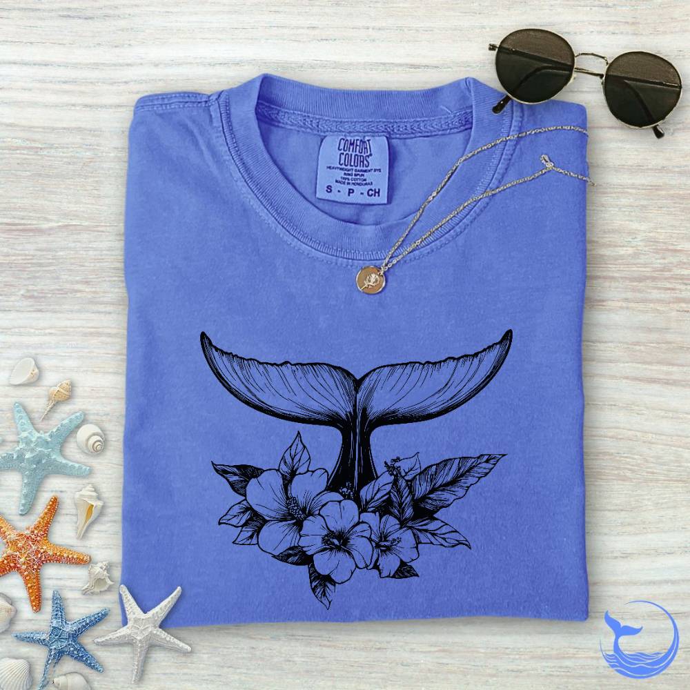 Floral Whale Tail Comfort Colors T-Shirt
