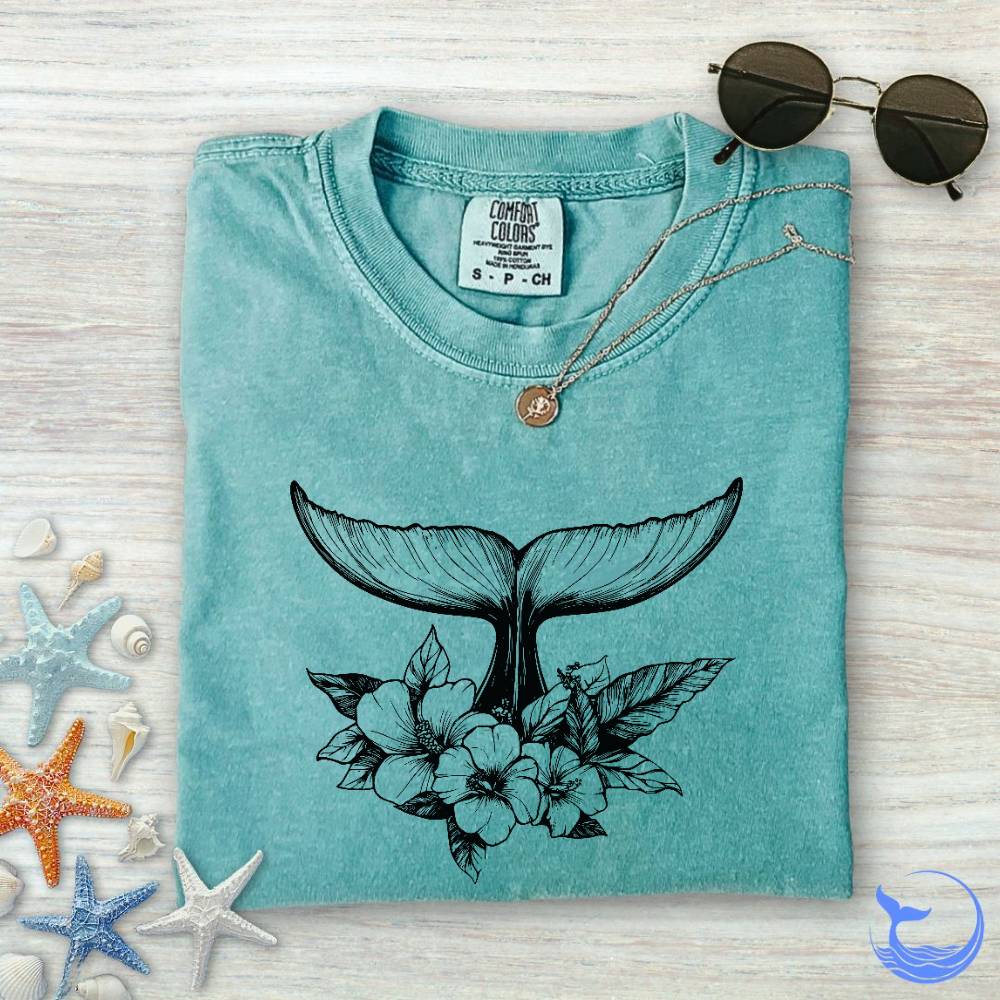 Floral Whale Tail Comfort Colors T-Shirt