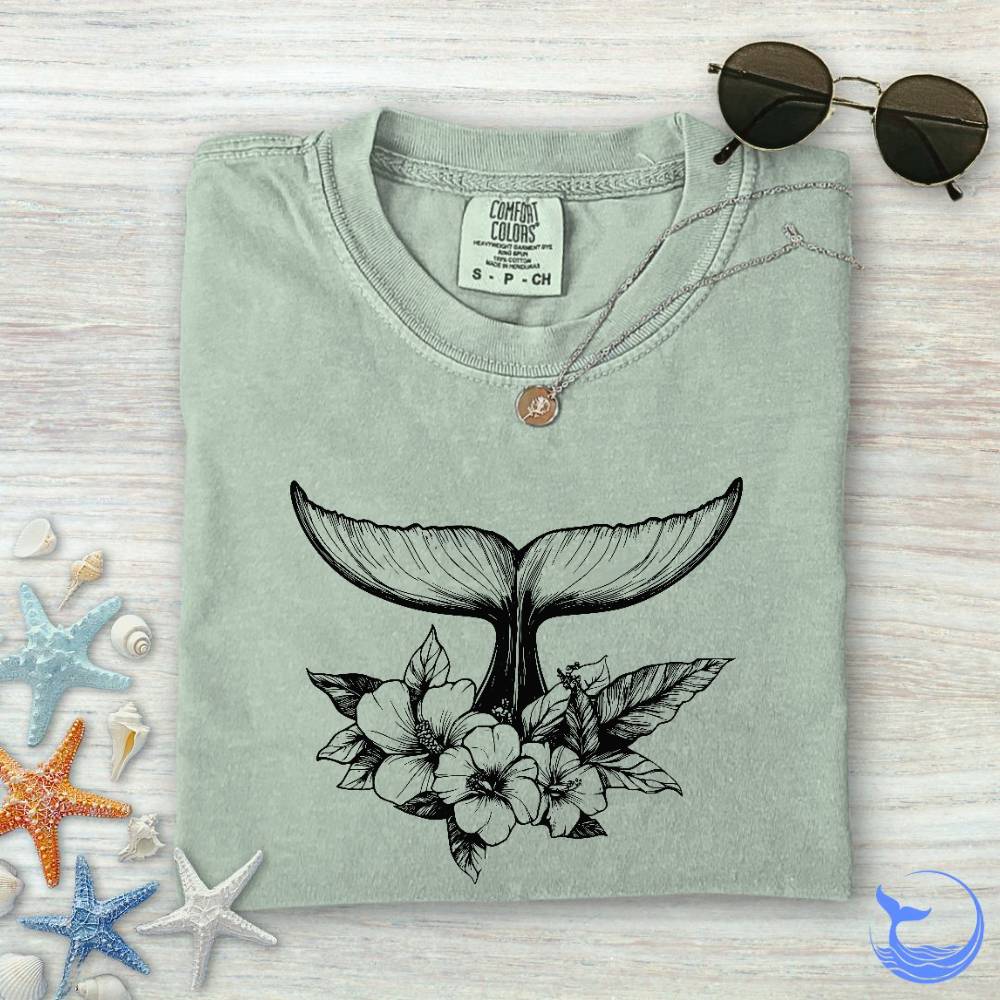 Floral Whale Tail Comfort Colors T-Shirt