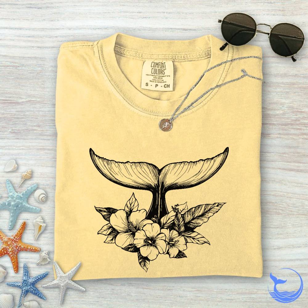 Floral Whale Tail Comfort Colors T-Shirt