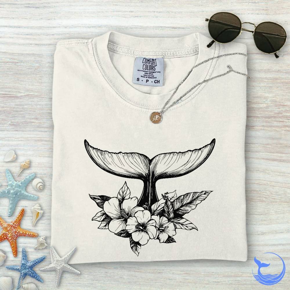 Floral Whale Tail Comfort Colors T-Shirt