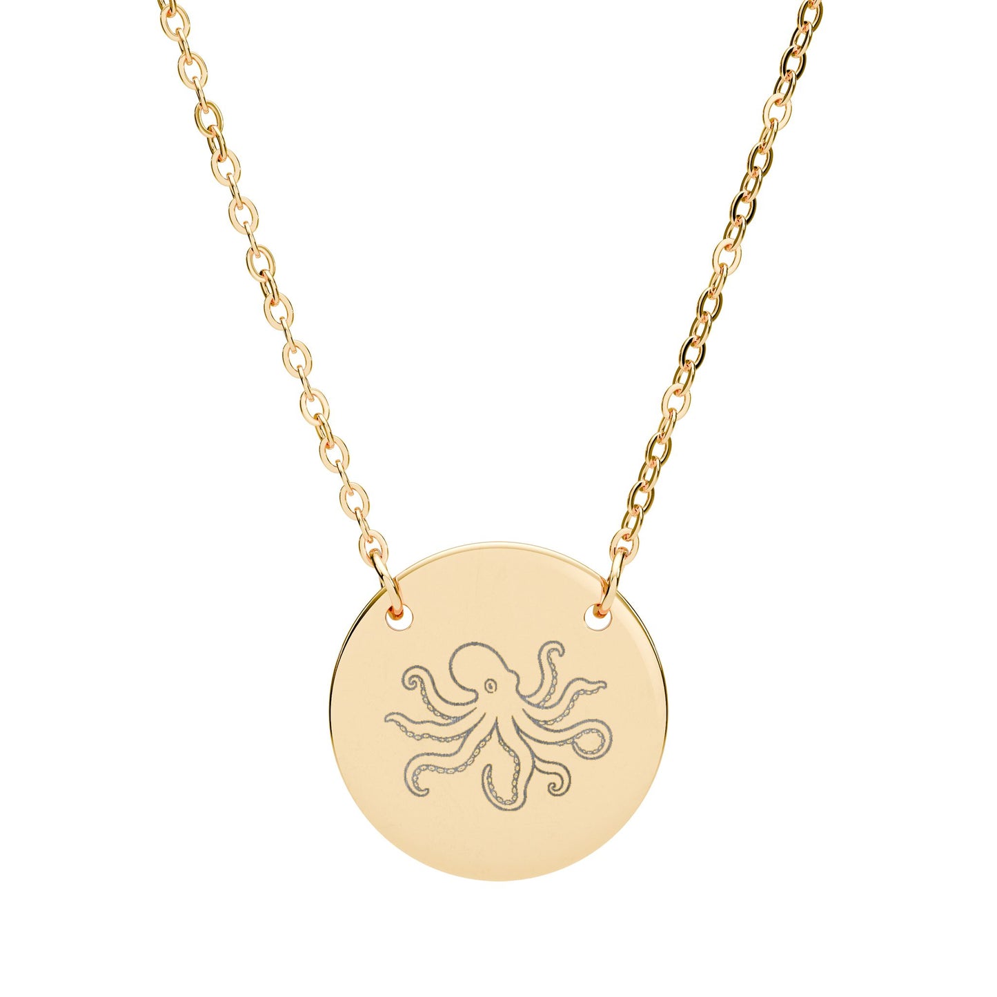 Octopus Engraved Coin Necklace