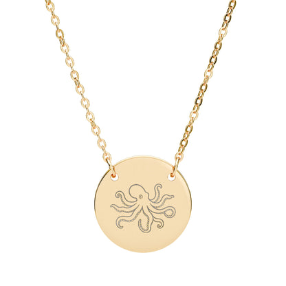 Octopus Engraved Coin Necklace