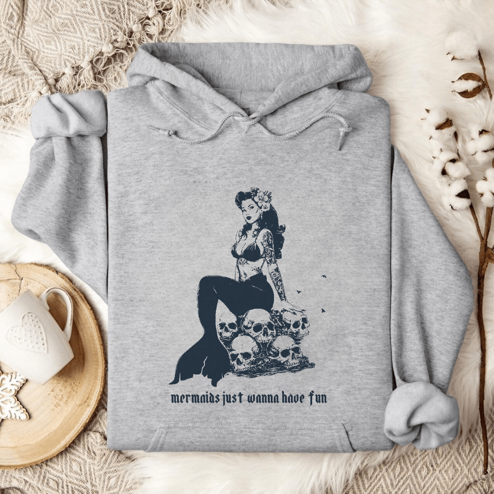 Mermaids Wanna Have Fun Hoodie in Sport Grey - Dolce Reverie