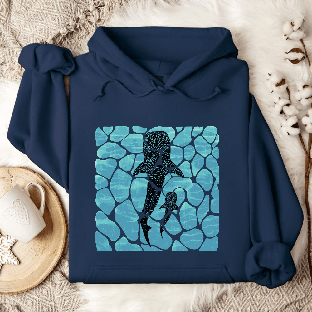 Swimming Whale Shark Hoodie in Navy - Dolce Reverie