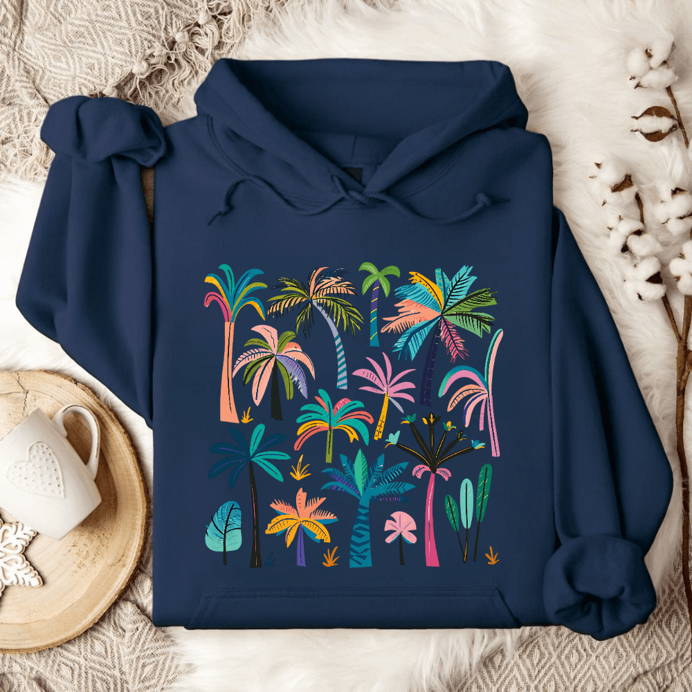 Colorful Palms Hoodie in Navy - Dolce Reverie