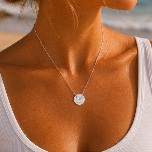 Whale Tail Engraved Coin Necklace