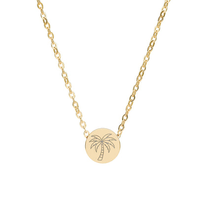 Palm Tree Mini Engraved Circle Necklace