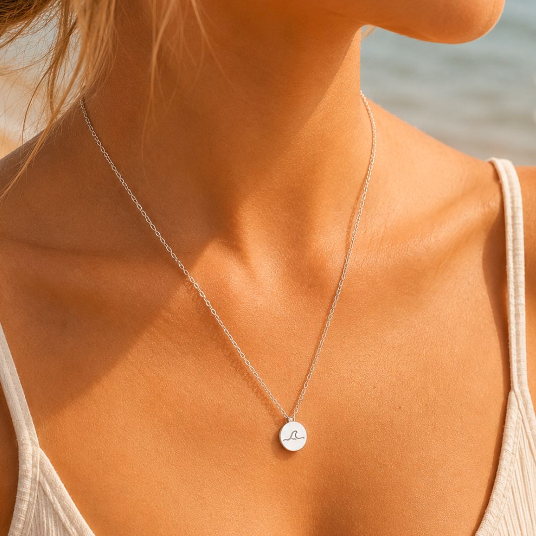 Shark Fin Mini Engraved Circle Necklace