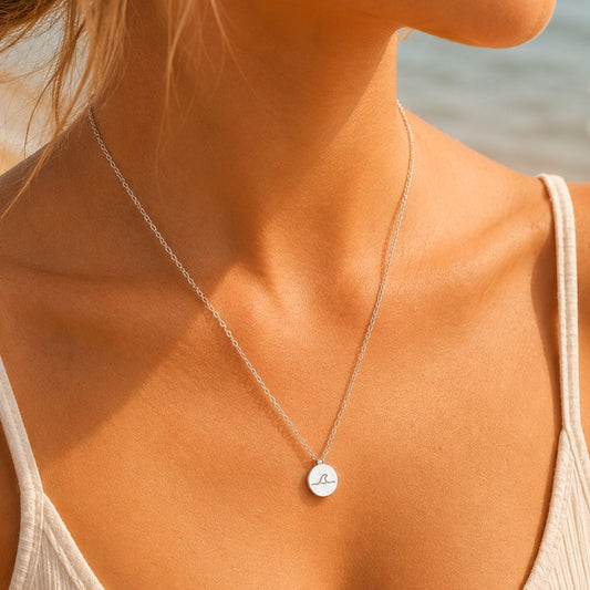 Shark Fin Mini Engraved Circle Necklace
