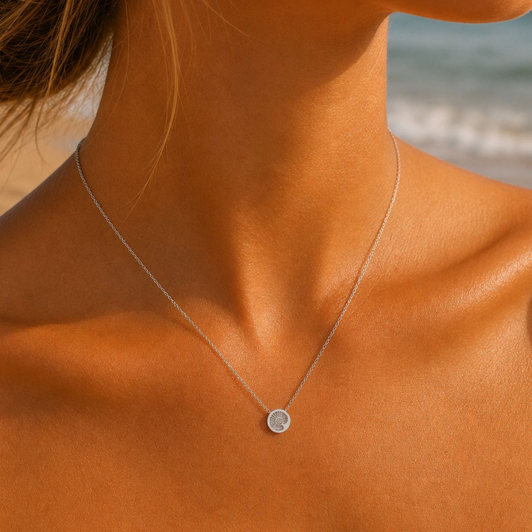Ammonite Mini Engraved Circle Necklace