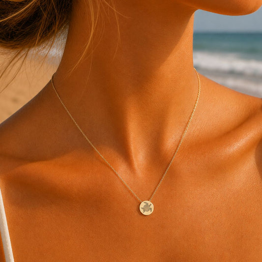 Turtle Mini Engraved Circle Necklace