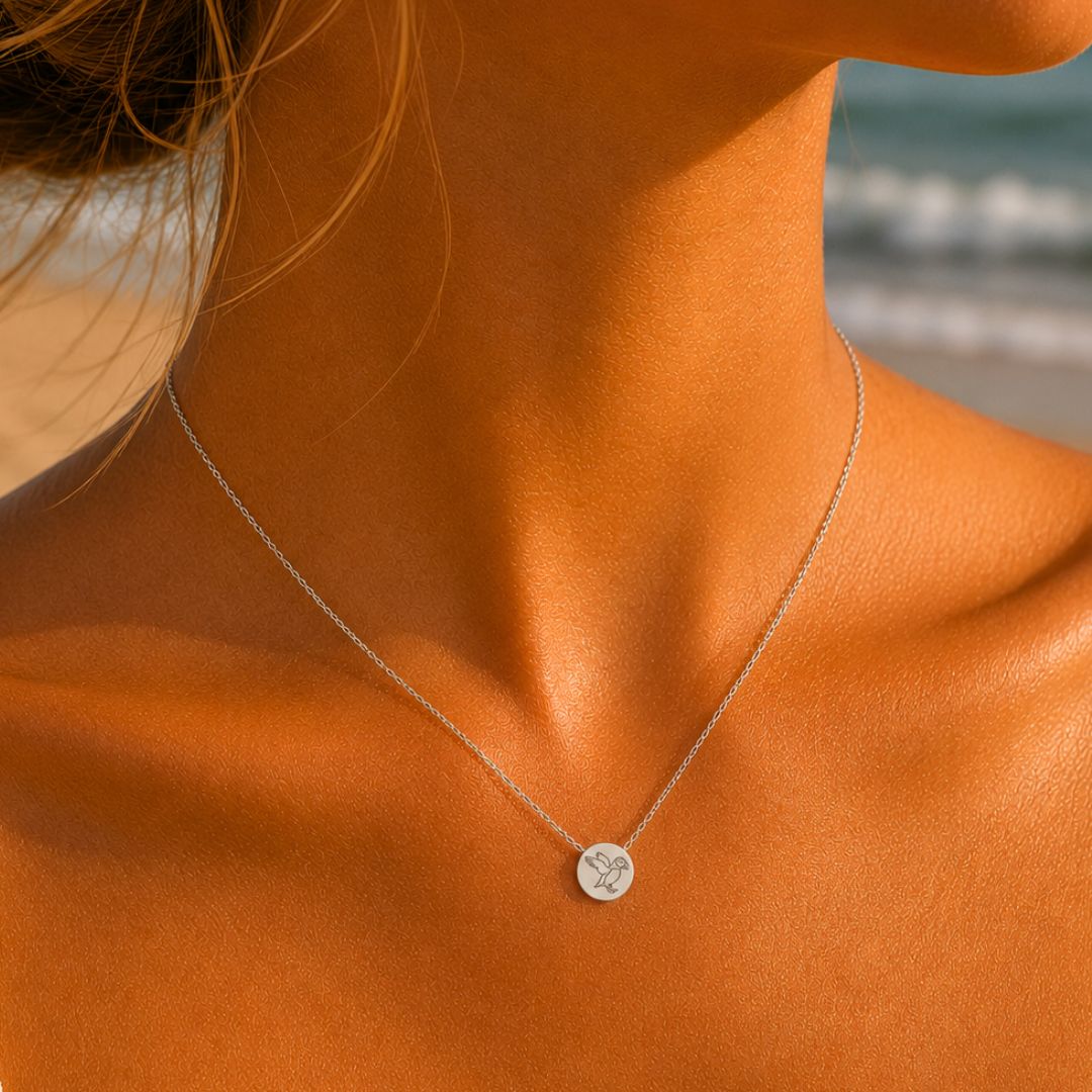 Puffin Mini Engraved Circle Necklace
