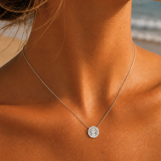 Crab Mini Engraved Circle Necklace