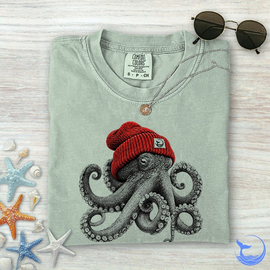 Red Beanie Octopus Comfort Colors T-Shirt