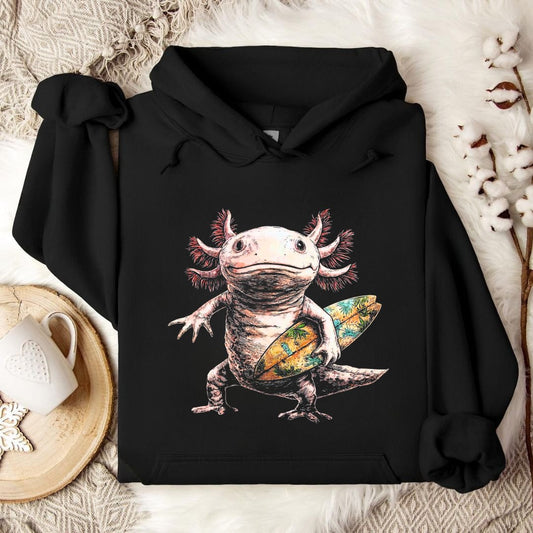 Surfer Axolotl Hoodie in Black - Dolce Reverie