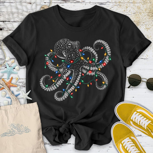 Christmas Lights Octopus T-Shirt in Black - Dolce Reverie