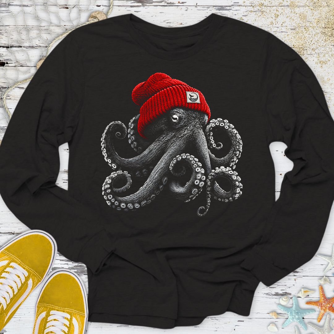 Red Beanie Octopus Long Sleeve Tee