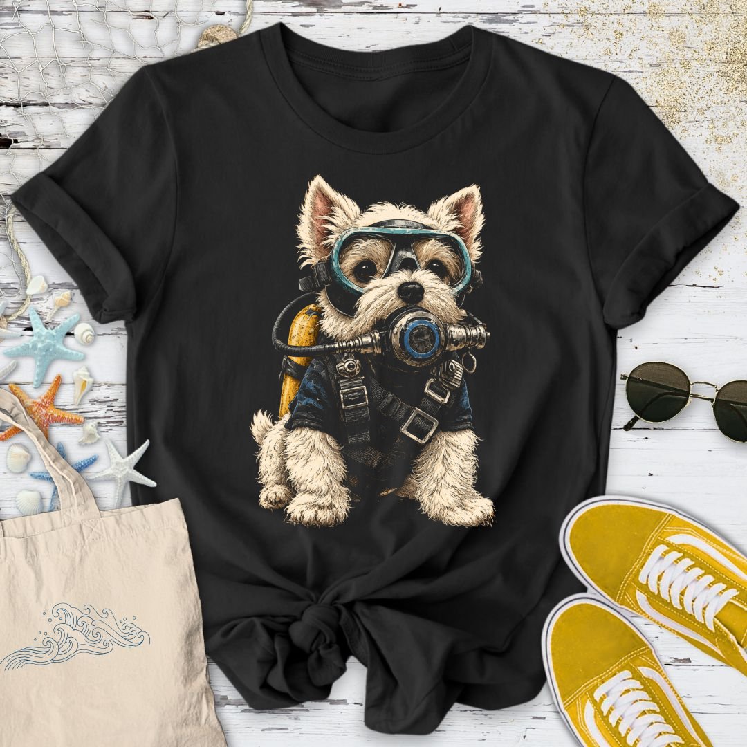 Scuba Diver Dog T-Shirt in Black - Dolce Reverie