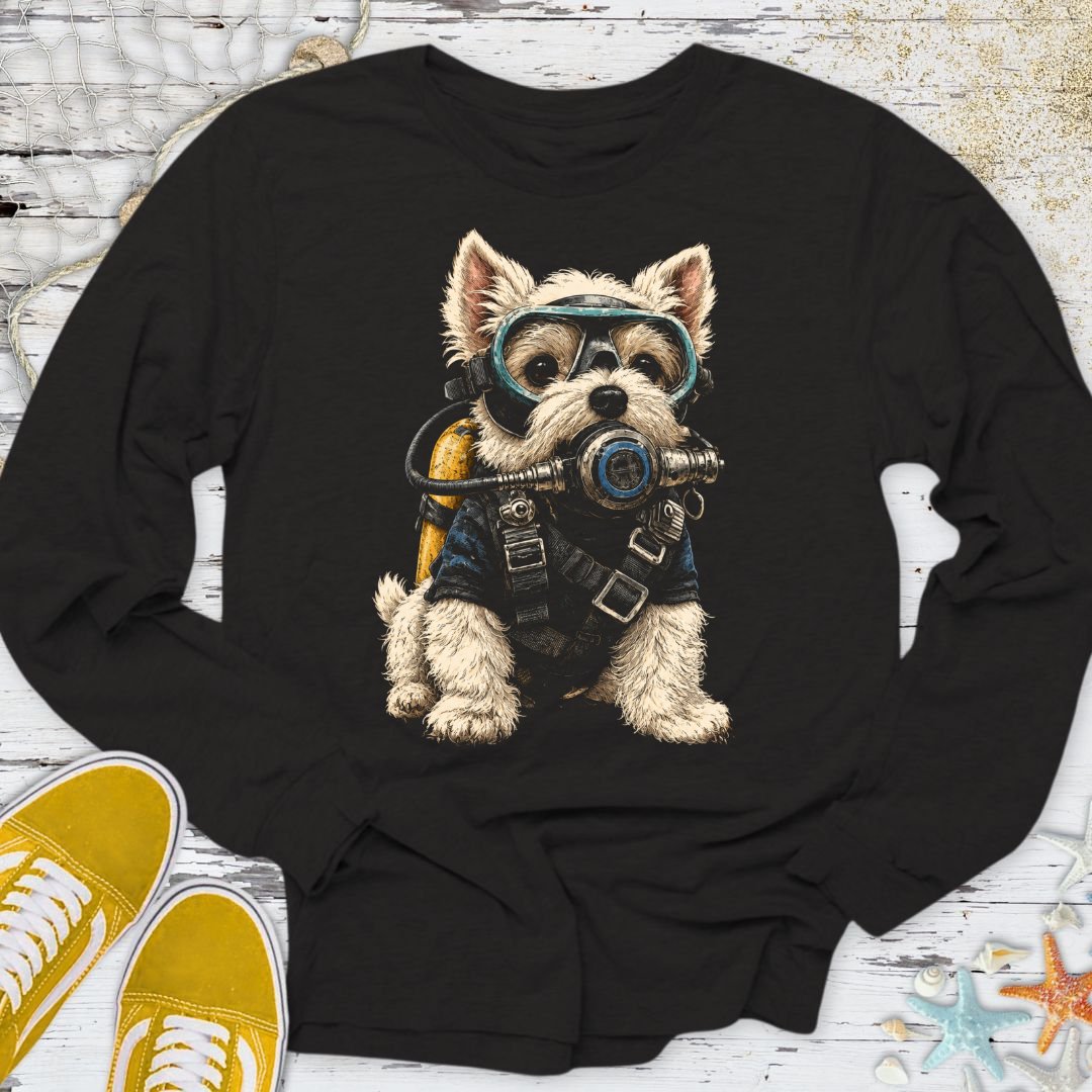 Scuba Diver Dog Long Sleeve Tee