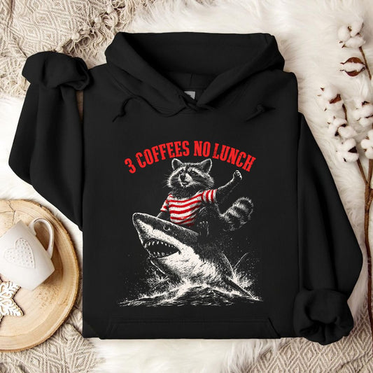 3 Coffees No Luch Hoodie in Black - Dolce Reverie