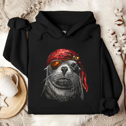 Sea Lion Pirate Hoodie in Black - Dolce Reverie
