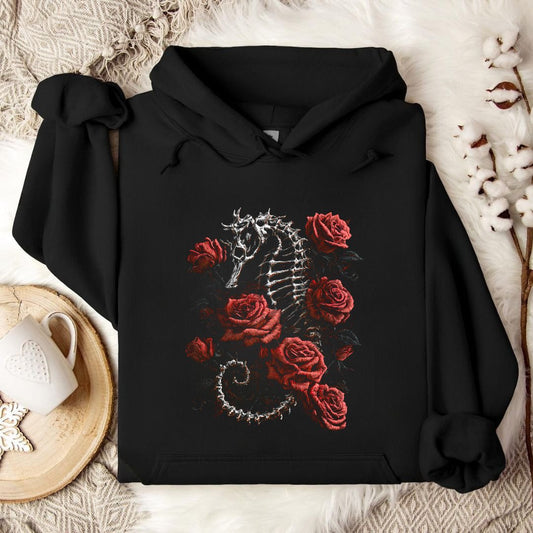 Bed Of Roses Seahorse Hoodie in Black - Dolce Reverie