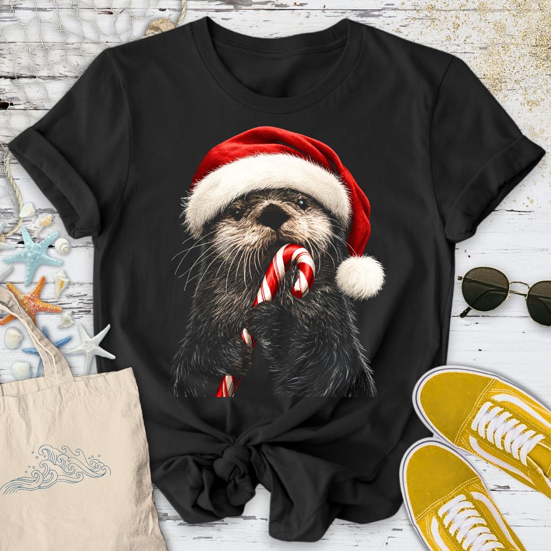 Santa Otter T-Shirt in Black - Dolce Reverie