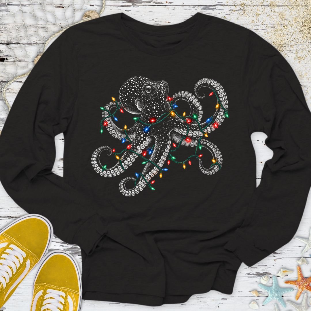 Christmas Lights Octopus Long Sleeve Tee