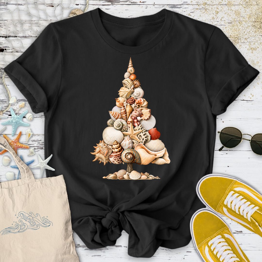 Seashell Holiday Tree T-Shirt in Black - Dolce Reverie